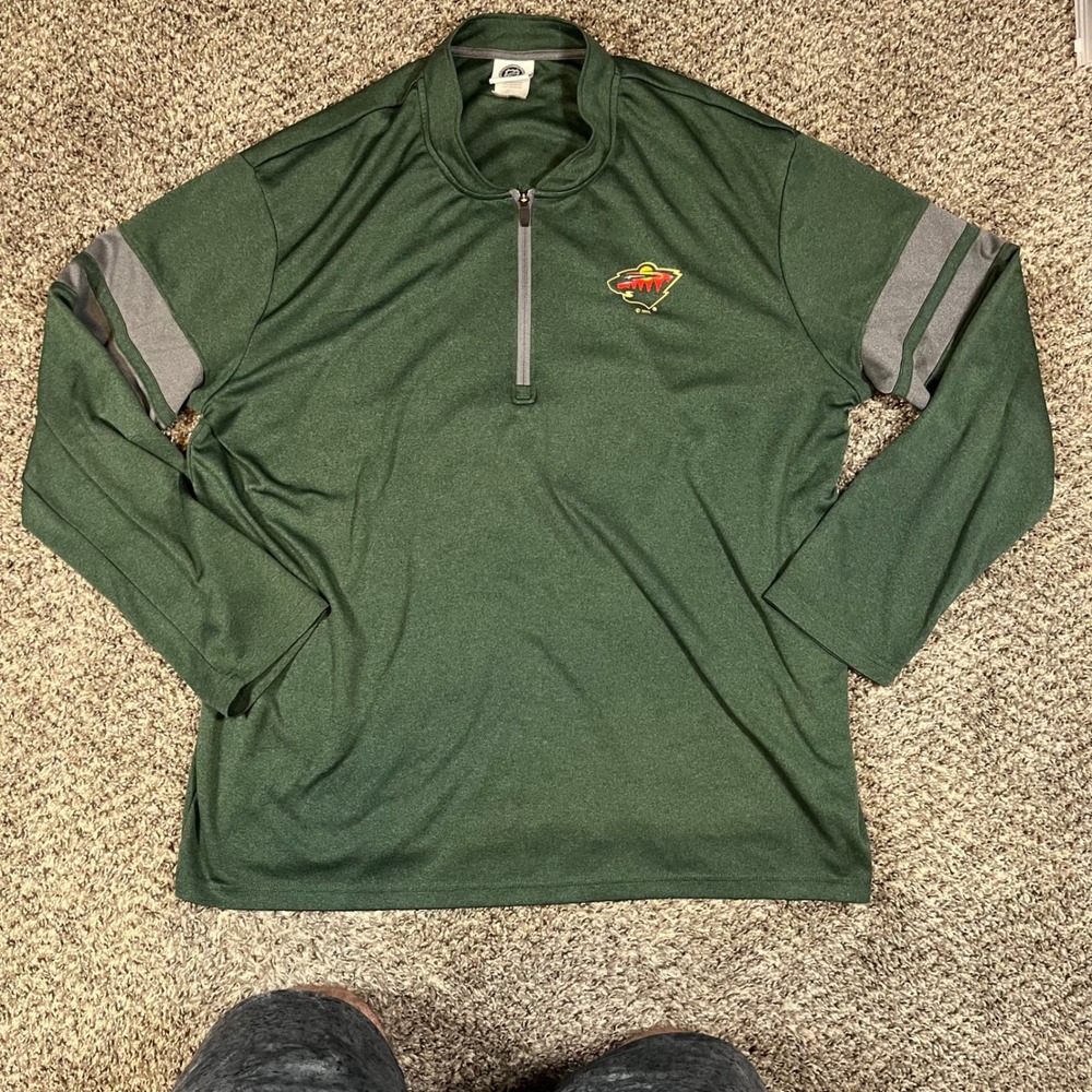 NHL Minnesota Wild Quarter Zip Pullover Mens XXL Green Heathered Hockey Shirt